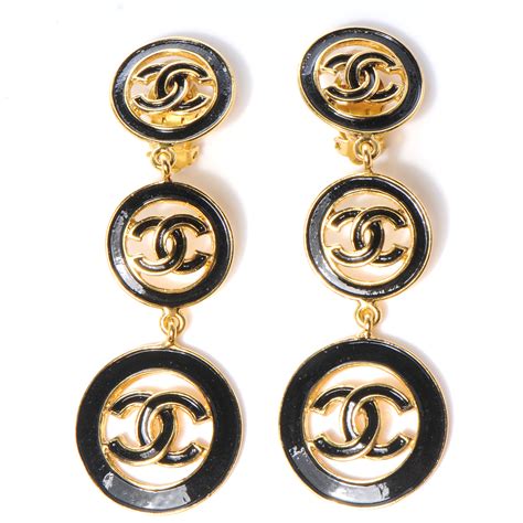 black and gold chanel earrings|chanel black pearl earrings.